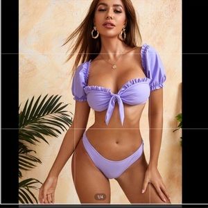 S- Lavender ruffled two piece swimsuit